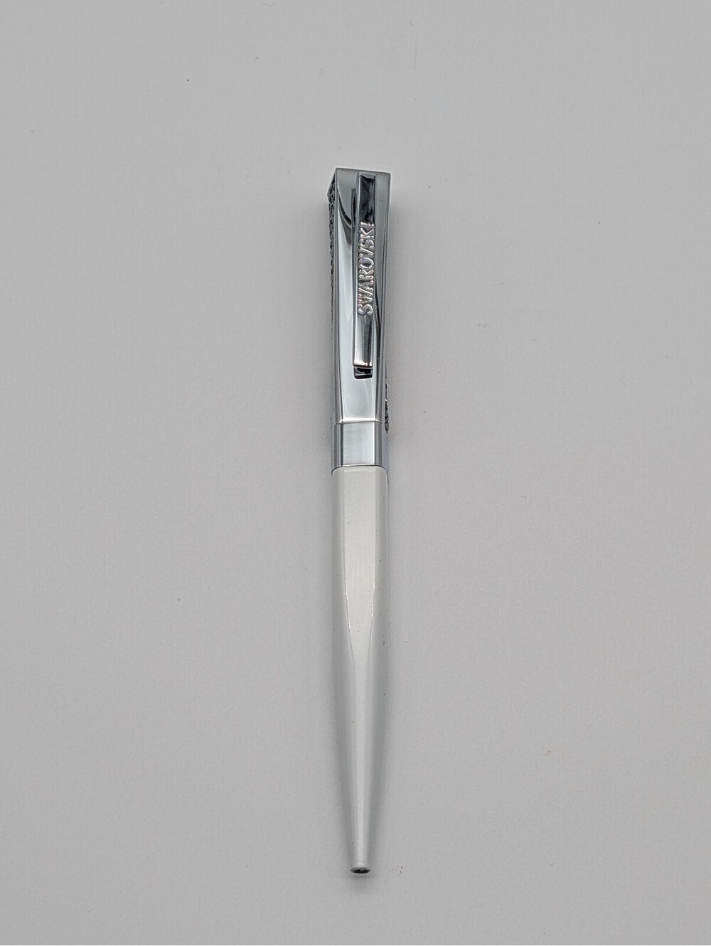 Swarovski Crystalline Ballpoint Pen - Faceted White & Polished Chrome - No Box